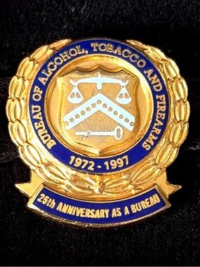Bureau of Alcohol, Tobacco and Firearms 25th Anniversary Gold & Blue Lapel Pin